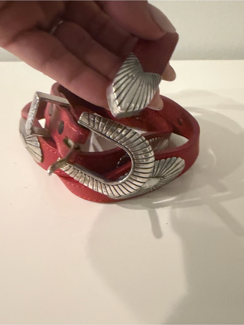 Red Leather Western Belt with Silver tone Conchos size 32 - Picture 10 of 10